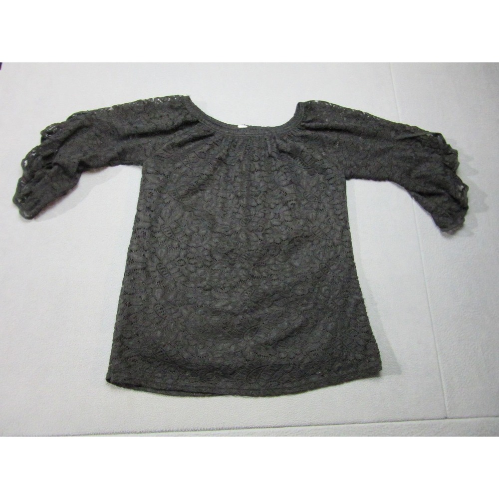 Unknown Lace Tunic Blouse Womens L Black Excellent Boho Goth Sheer Bell Sleeve